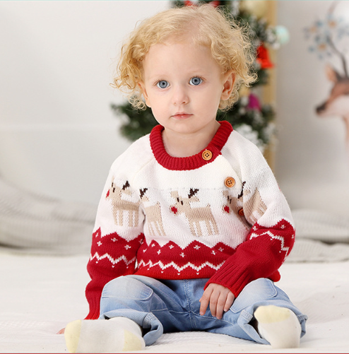 Baby Boy/Girl Christmas Style Cute Elk Pattern Long Sleeve Knitted Sweater-kissminis