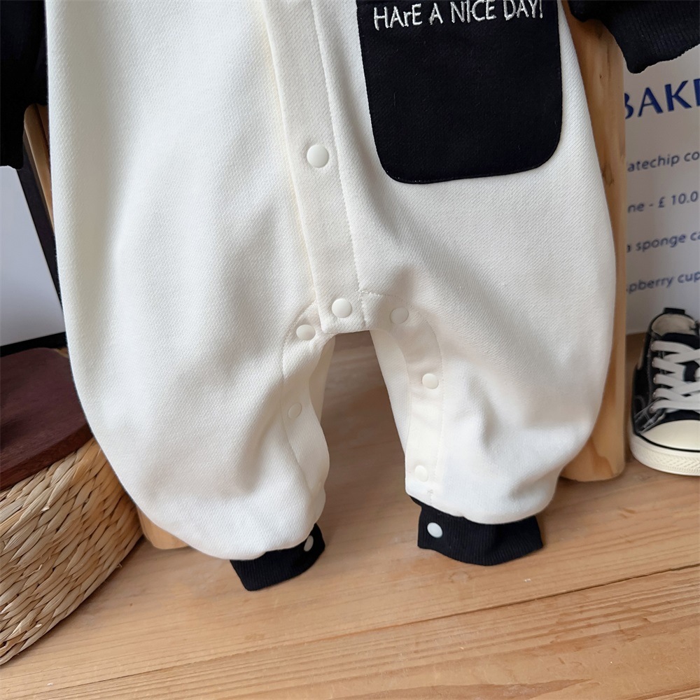 Dog-themed Design Pocket Black and White Romper