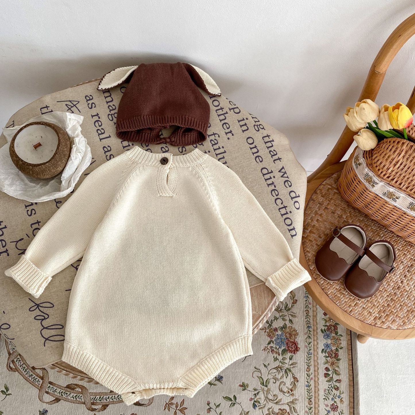 Newborn Baby Boy/Girl Cute Deer Pattern Long Sleeve Bodysuit and Hat-kissminis