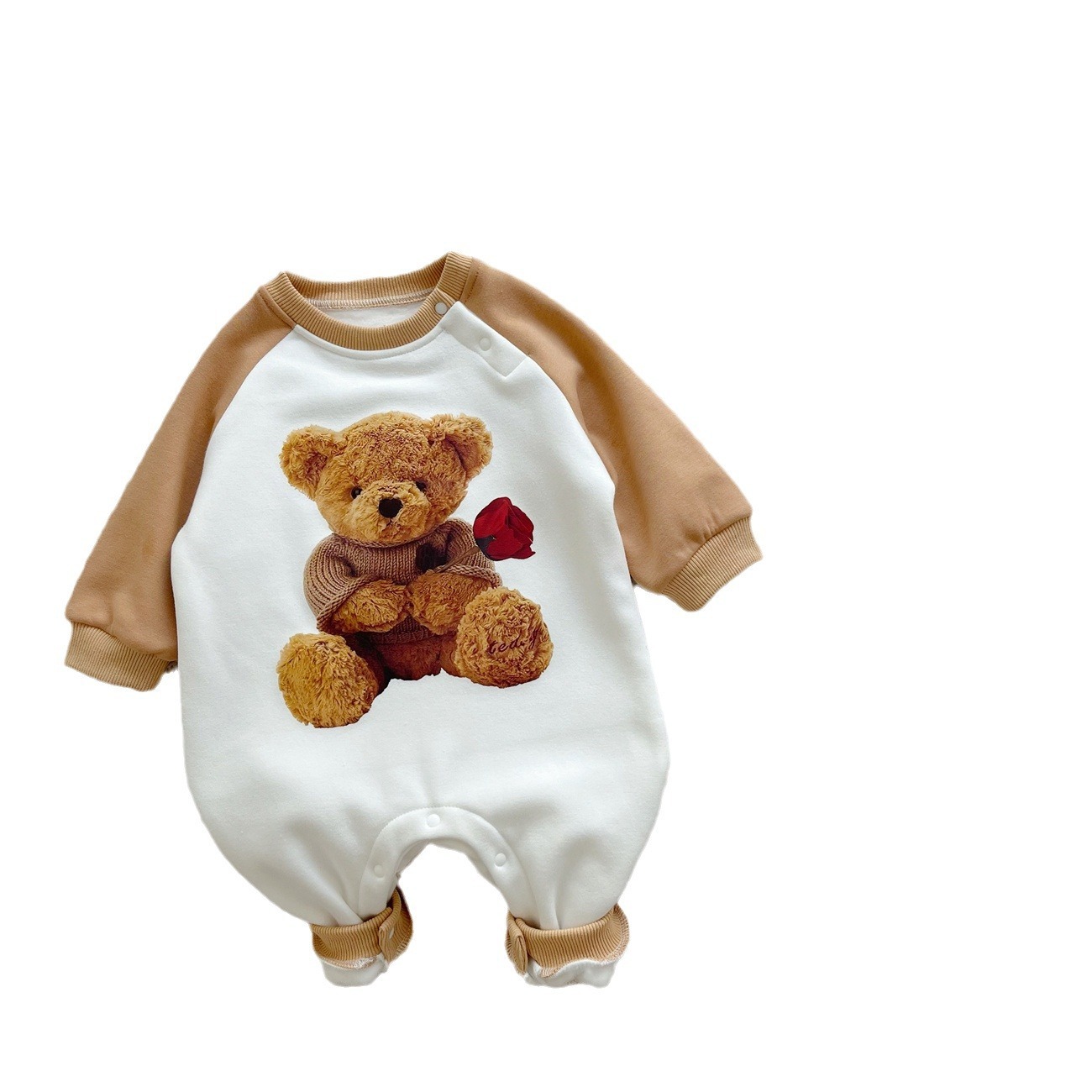 Baby Boy/Girl Cartoon Teddy Bear Print Thicken Long Sleeve Romper-kissminis