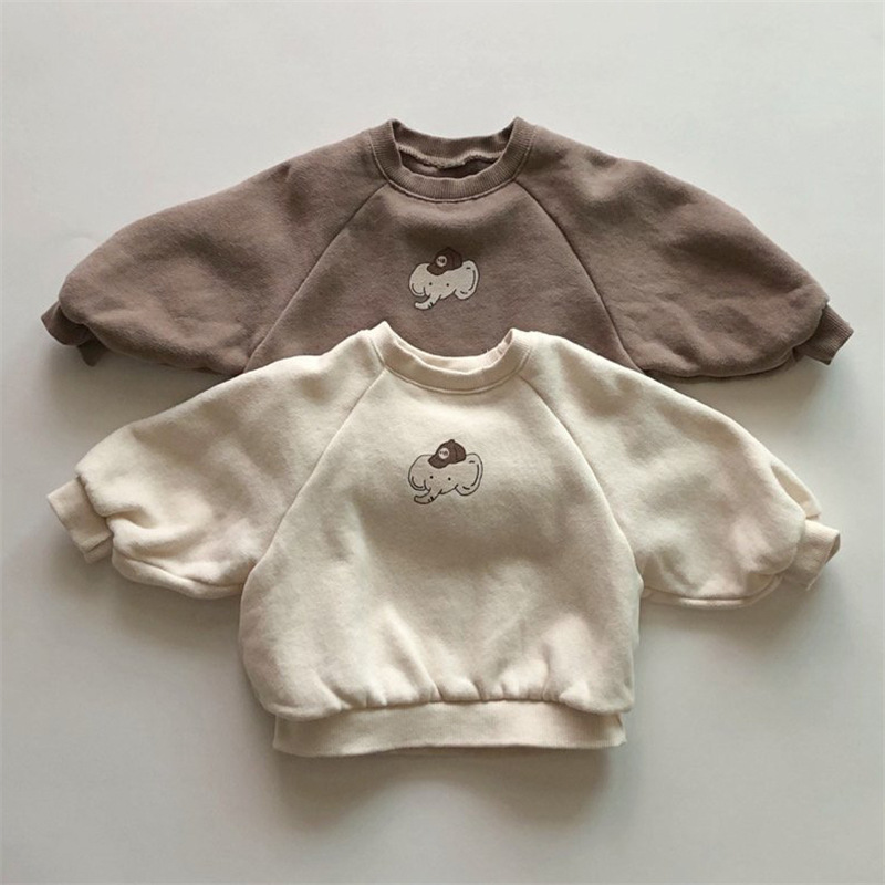Baby Toddler Boy/Girl Ins Style Elephant Pattern Solid Color Long Sleeves Sweatshirt-kissminis