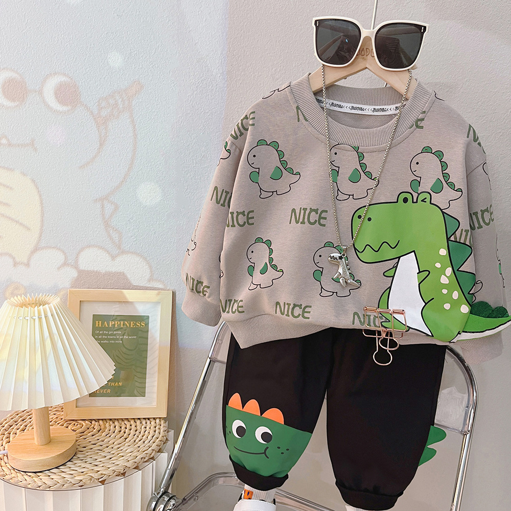 Allover Cartoon Dinosaur Pattern Two Piece Set-kissminis
