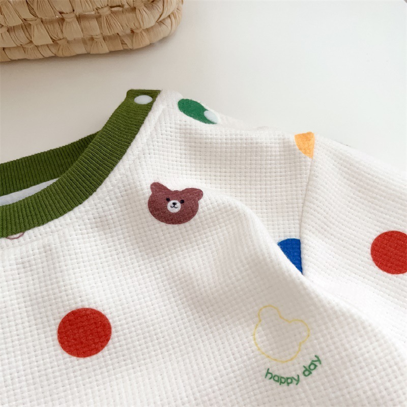 Baby Boy/Girl Bear and Dot Print Long Sleeve Sweatshirt with Pants Set-kissminis