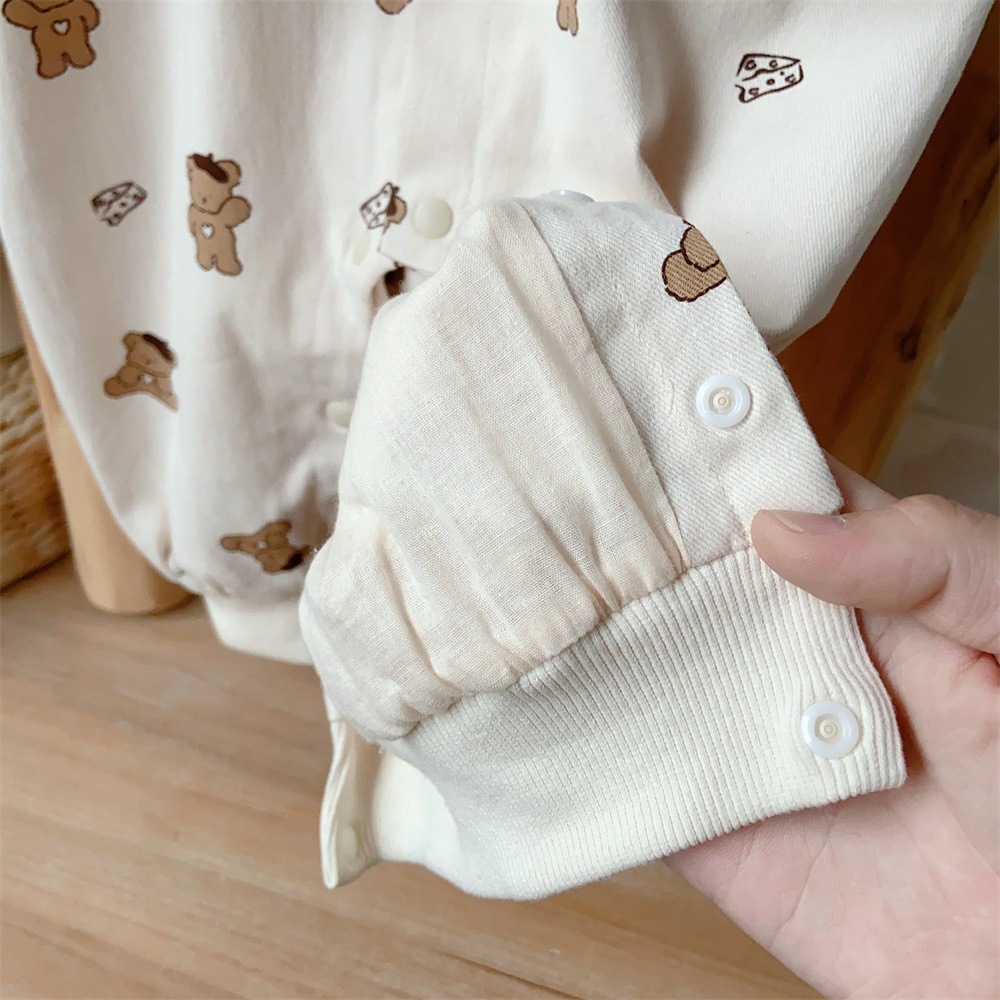 Baby Boy Mock Two-pieces Cartoon Bear Print Long Sleeve Romper-kissminis