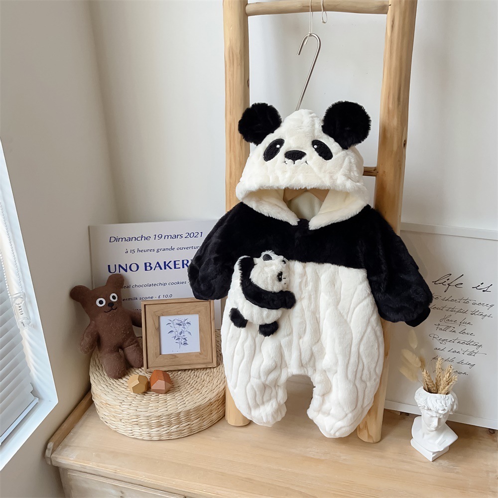 Baby Boy/Girl Cute Panda Design Fluff Long Sleeve Hooded Romper-kissminis