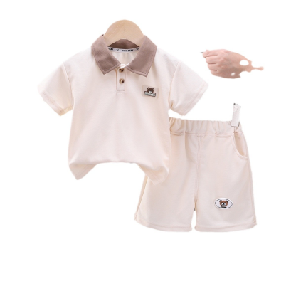 2pcs Bear POLO Shirt and Shorts Set