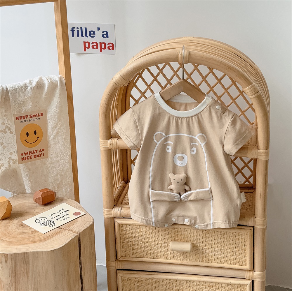 Bear and Cub Print Short-sleeved Baby Romper