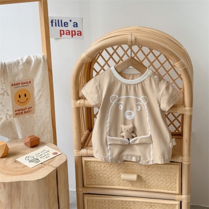 Bear and Cub Print Short-sleeved Baby Romper