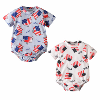 Baby Boy/Girl Independence Day Flag Print Short Sleeve Bodysuit