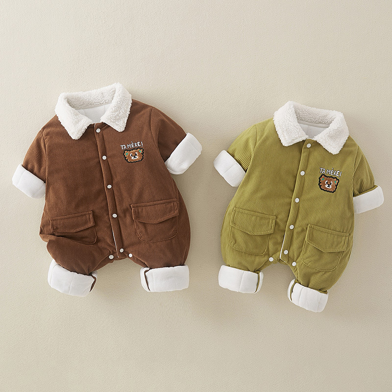 Baby Boy/Girl Winter Thicken Bear Graphic Long Sleeve Romper-kissminis