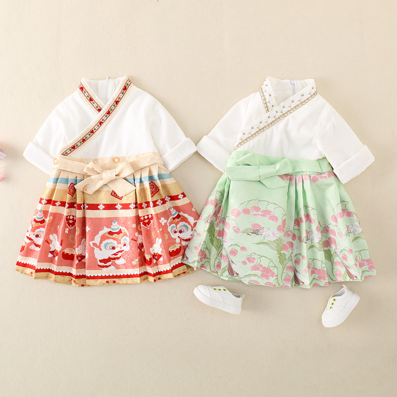 Baby Girl Han Chinese Clothing Style Horse-face Skirt Long Sleeve Dress-kissminis