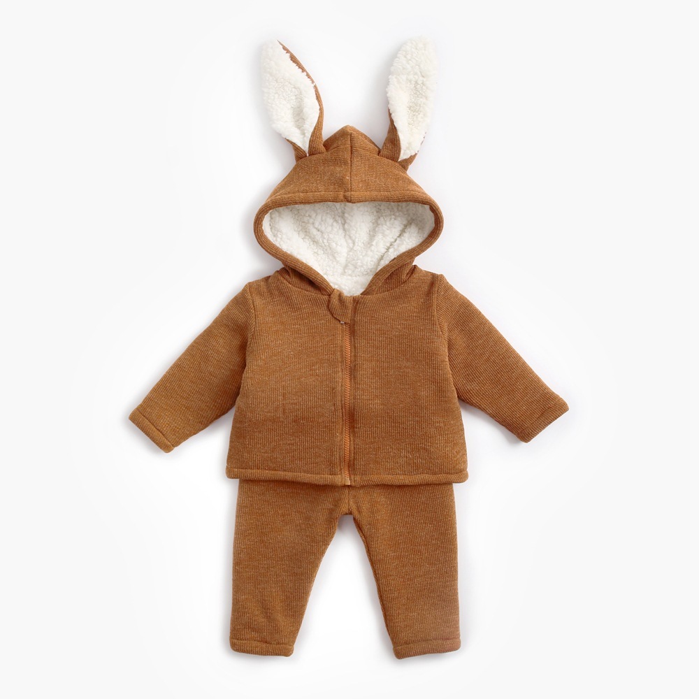 2pcs Toddler Boy/Girl Rabbit Ears Design Solid Color Long Sleeve Sweatshirt and Pants Set-kissminis