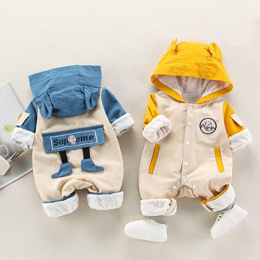 Baby Girl/Boy Cartoon Print Long Sleeve Hooded Romper-kissminis