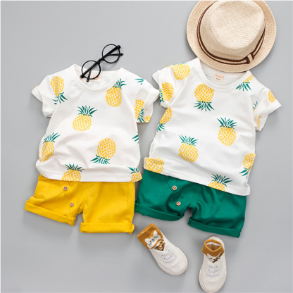 2pcs BabyBoy Fruit Pineapple T-shirt with Pant Set
