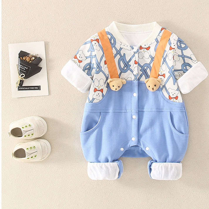Fake Two Pieces Straps 3D Bear Romper-kissminis