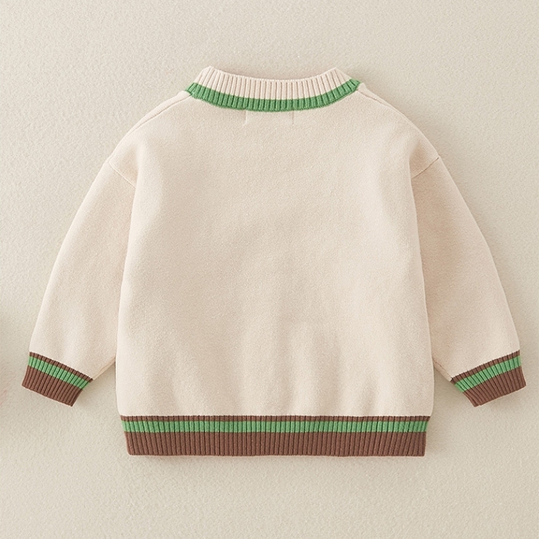 Baby Boy Bar Code Patch Block Color Long Sleeve Knitted Coat-kissminis