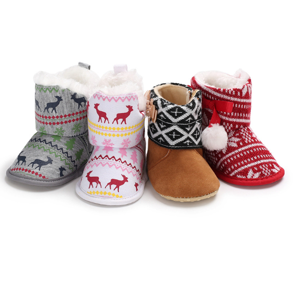 Baby Winter Thicken Allover Cute Christmas Style Pattern Fluff Shoes-kissminis