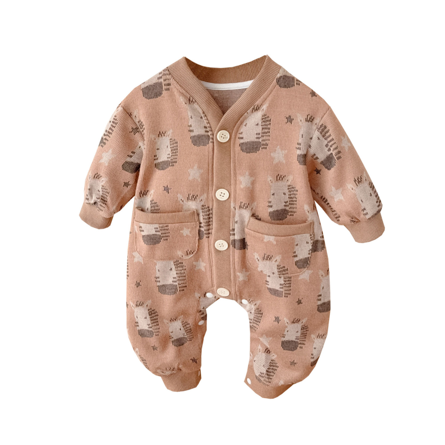 Zebra and Star Print Button-front Romper