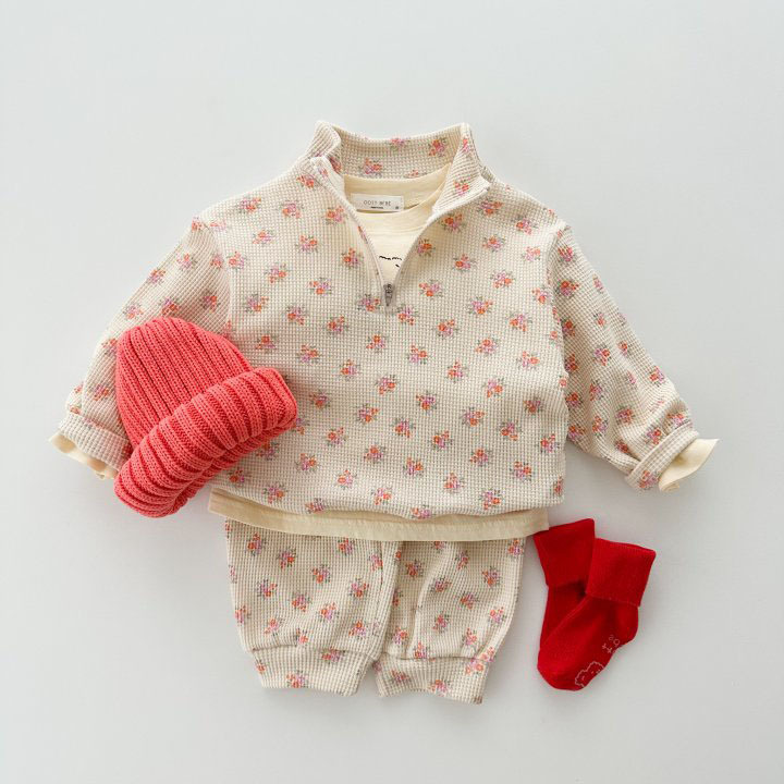 2pcs Toddler Stand Collar Fashionable Floral Pattern Sweatshirt and Pants Set-kissminis