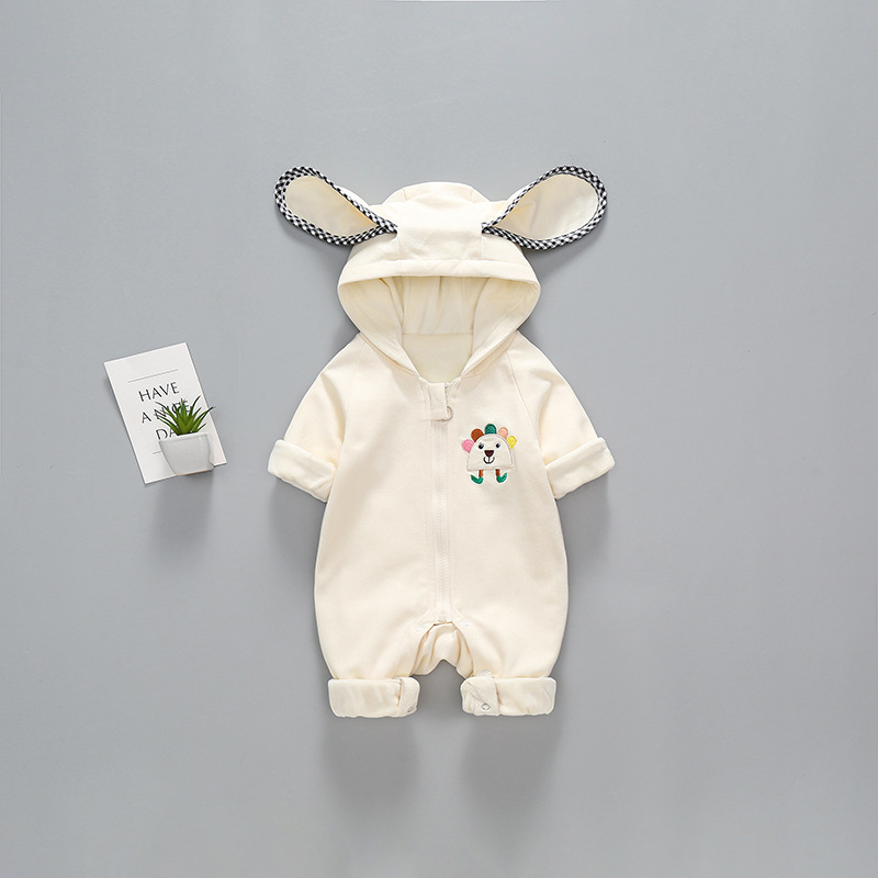 Baby Boy/Girl Cartoon Graphic Big Ear Design Hooded Hooded Long Sleeve Romper-kissminis