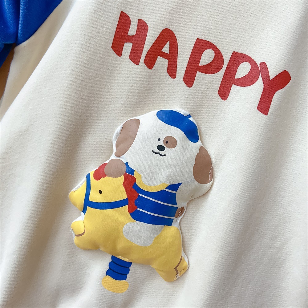 Baby Boy/Girl Bear and Puppy Patch Long Sleeve Romper-kissminis