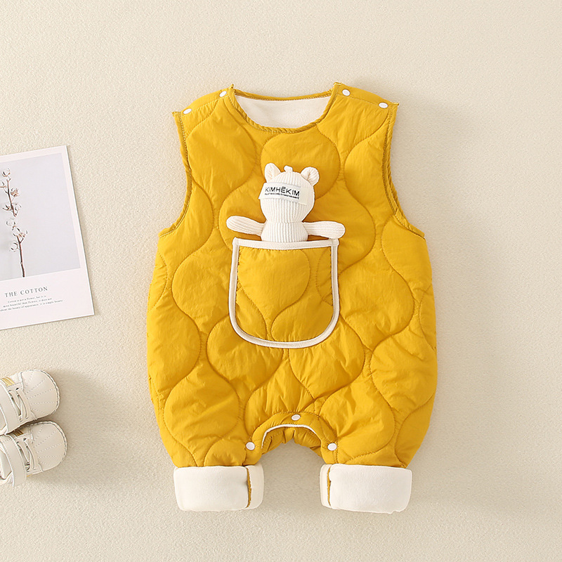Baby Boy/Girl Winter Warm Thicken Filled with Cotton Overalls Romper with Rabbit Doll-kissminis