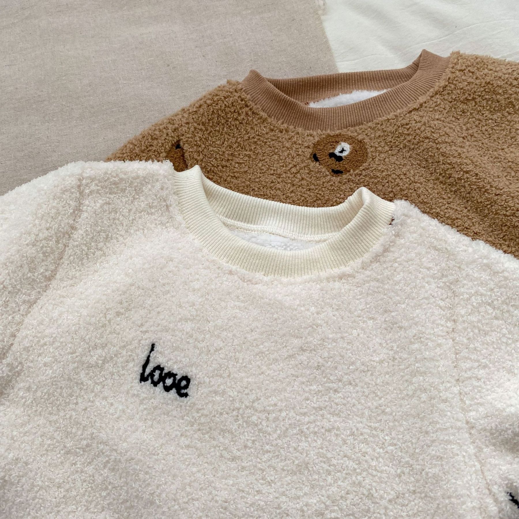Baby Winter Fleece Solid Color Bear Pattern Romper-kissminis