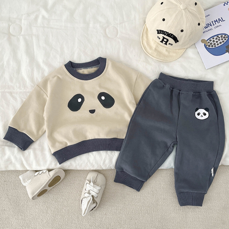2pcs Baby Boy/Girl Cartoon Panda Print Long Sleeve Sweatshirt with Pants Set-kissminis
