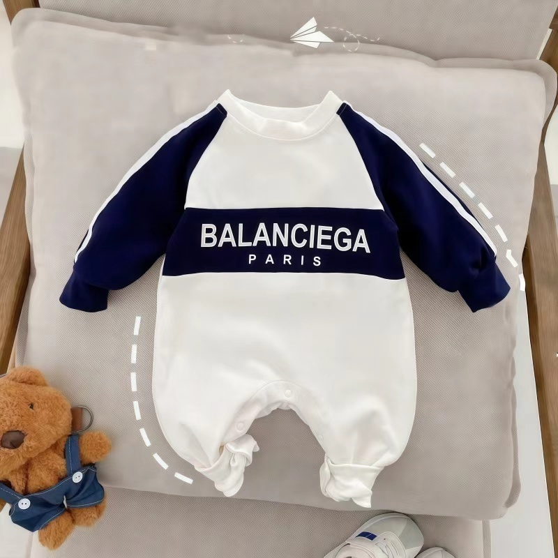 Baby Boy Letter Print Block Color Long Sleeve Romper-kissminis