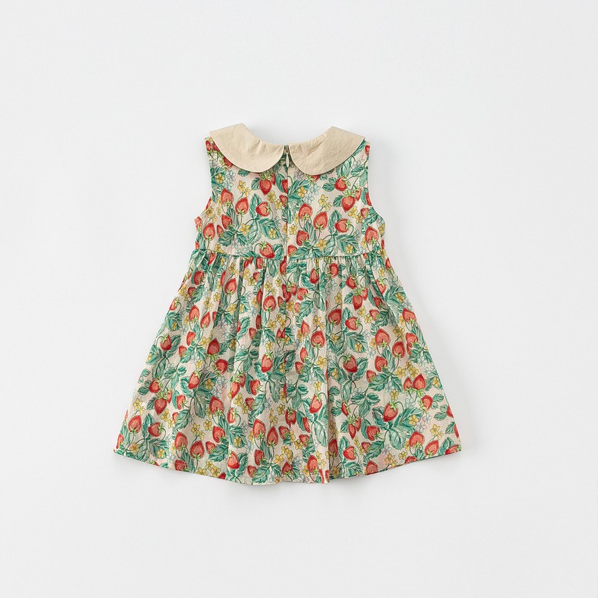 Baby Toddler Girl Strawberry Lapel Collar Sleeveless Dress