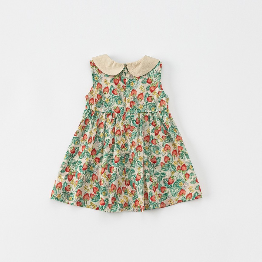 Baby Toddler Girl Strawberry Lapel Collar Sleeveless Dress