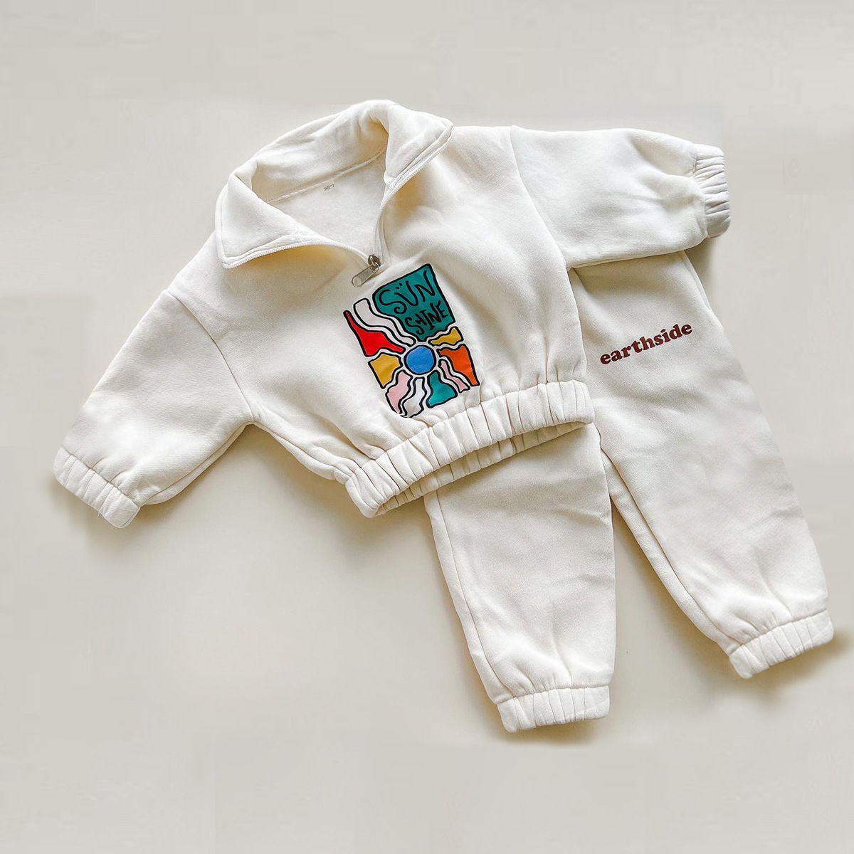 2pcs Baby Boy/Girl Solid Color Letter Print Sweatshirt and Pants Set-kissminis