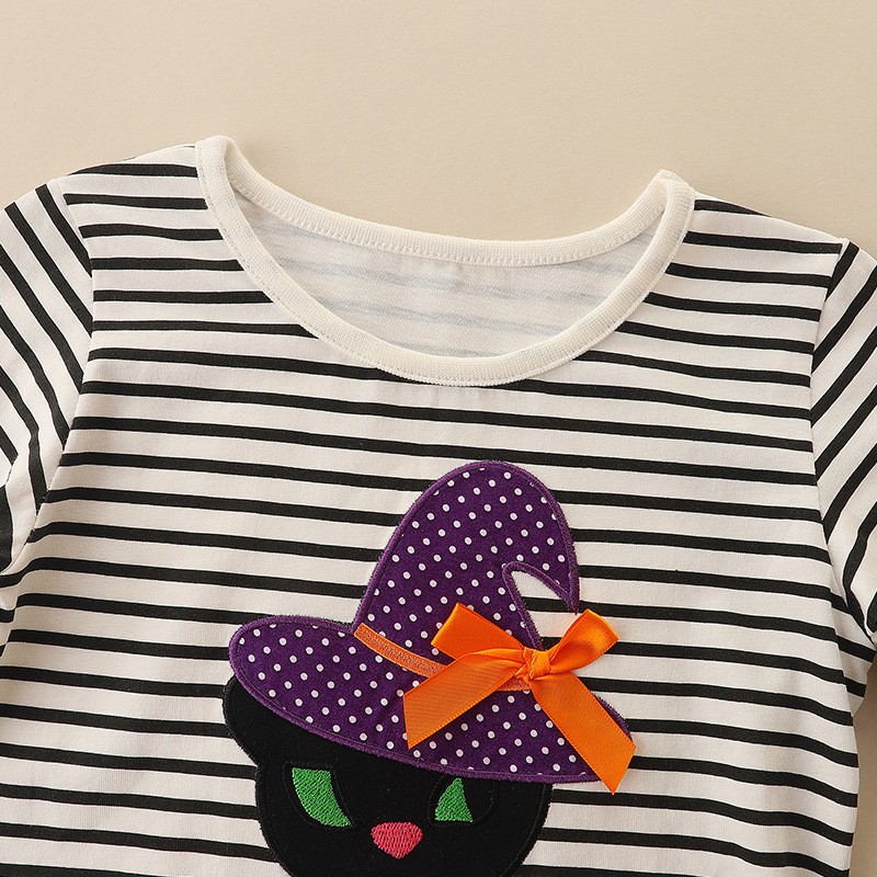 Baby Toddler Girl Hallowen Pumpkin Print Bowknot Long Sleeve Dress-kissminis