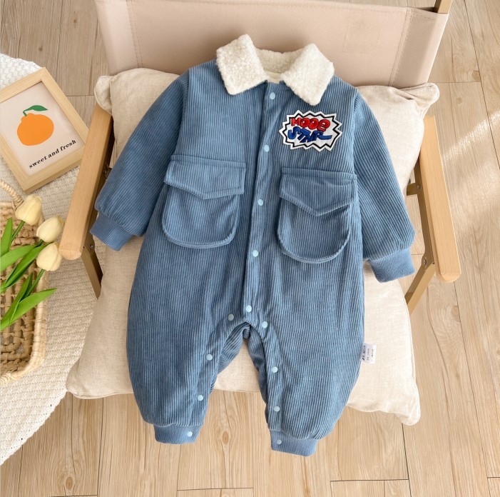 Baby Boy Workwear Style Cute Solar and Letters Pattern Winter Thicken Long Sleeve Romper-kissminis