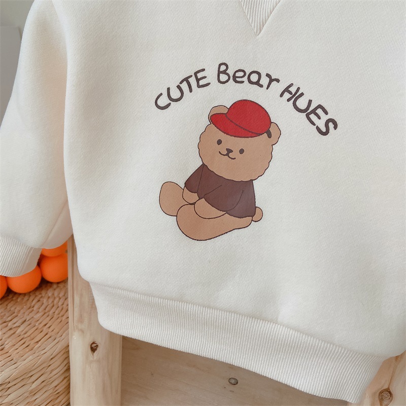 Baby Boy/Girl Winter Bear and Letter Print Long Sleeve Fluff Sweatshirt with Pants Set-kissminis