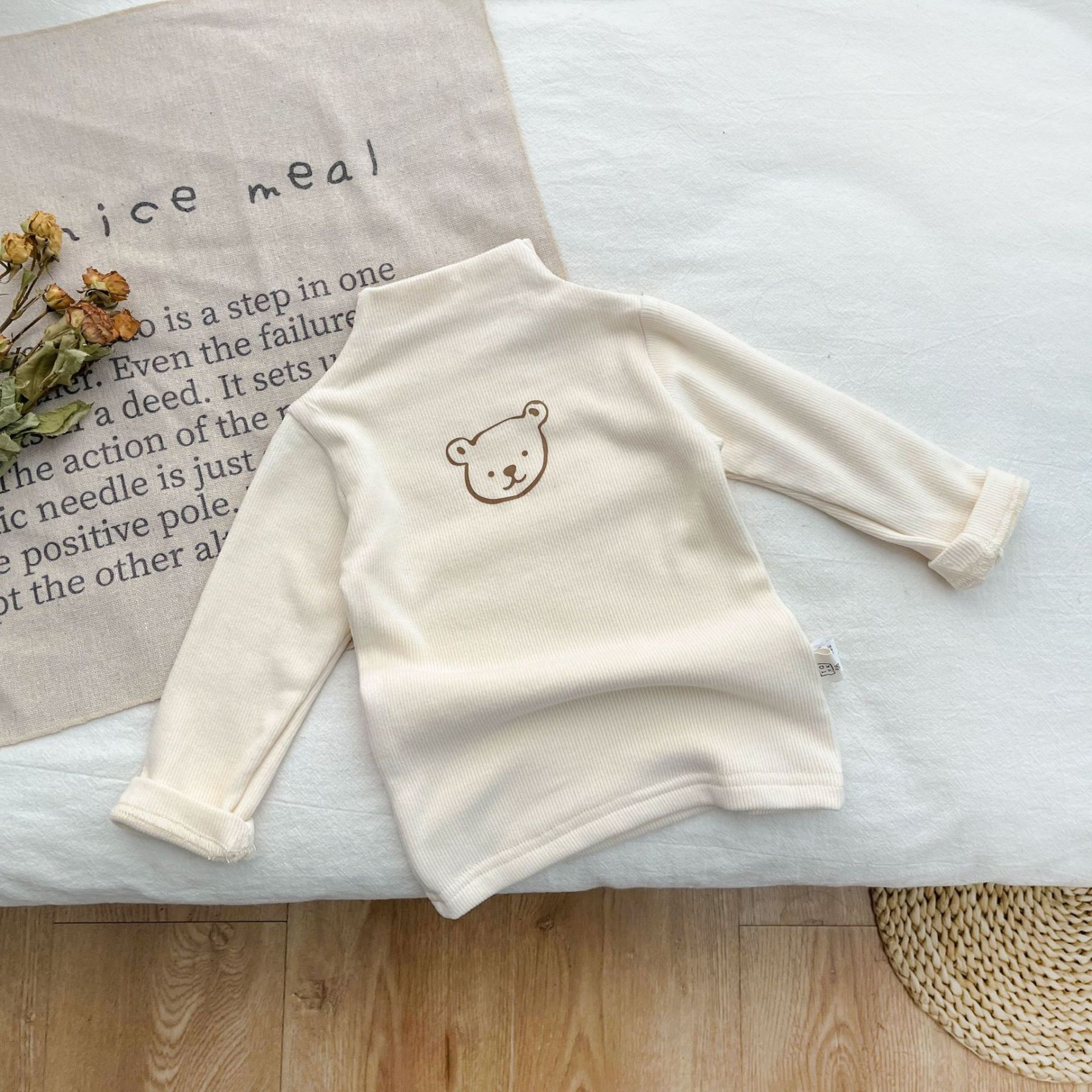 Baby Cartoon High Collar Bear Pattern Thermal Cloth Sweatshirt-kissminis