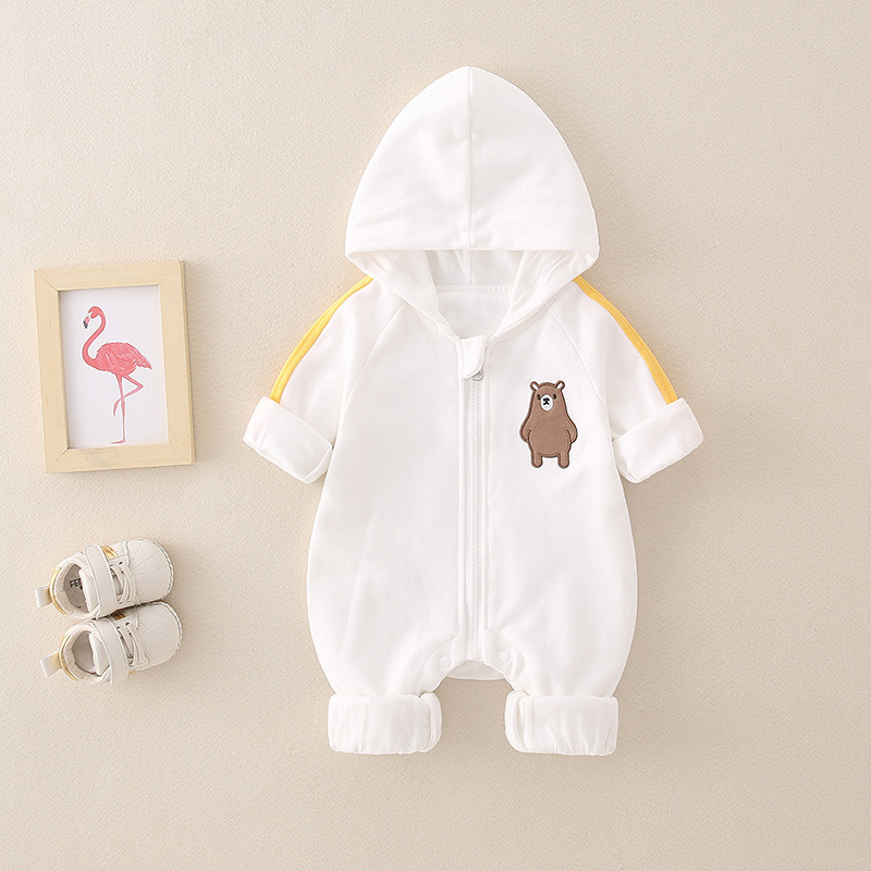 Newborn Baby Bear Pattern Hooded Zippered Long Sleeve Romper-kissminis
