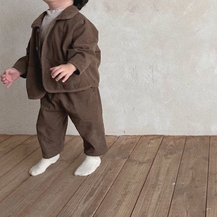 2pcs Baby Boy/Girl Corduroy lapel Loose-buttoned Long Sleeves Casual Set-kissminis