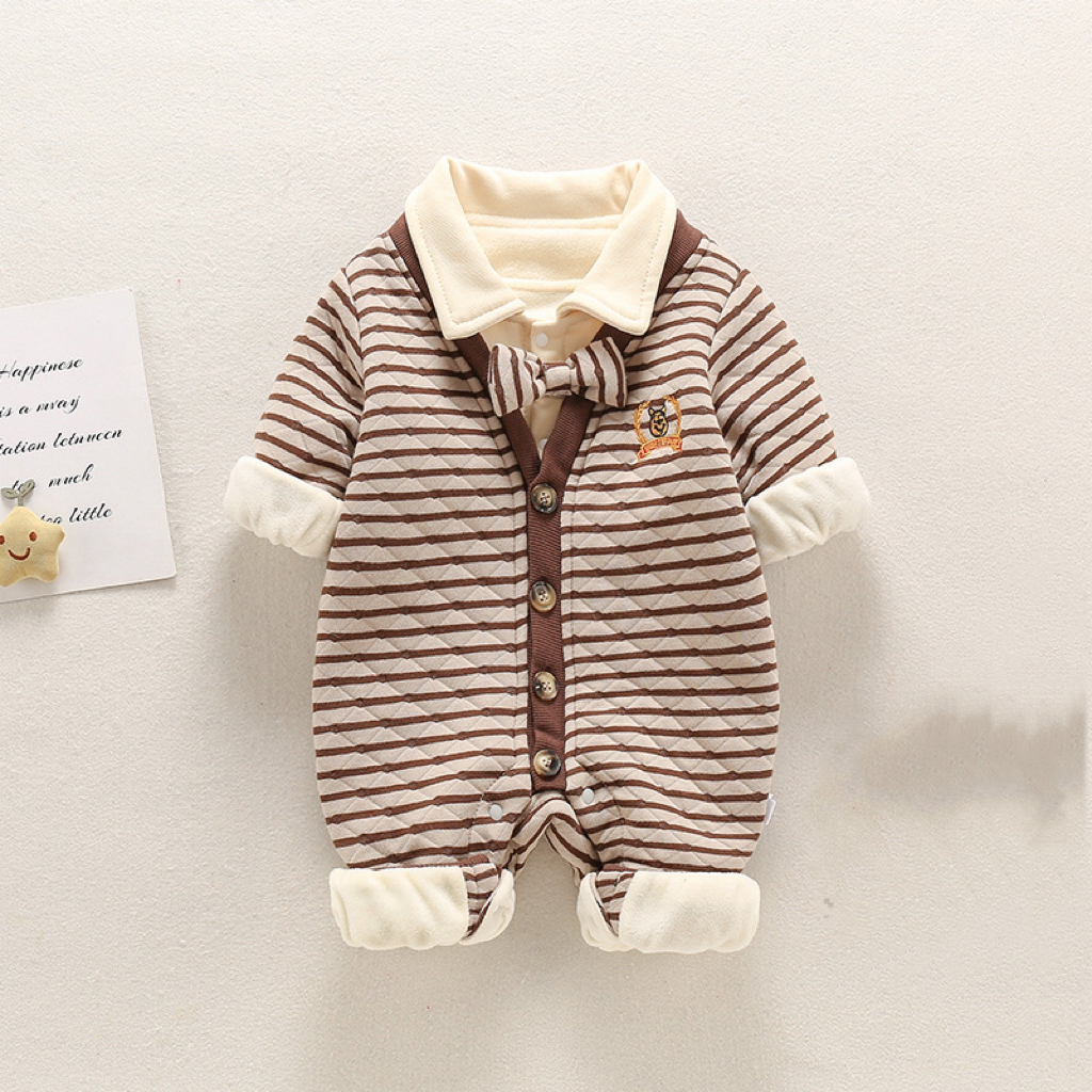 Baby Girl Polka Dots Stripes Mock Two-pieces Long Sleeve Romper-kissminis