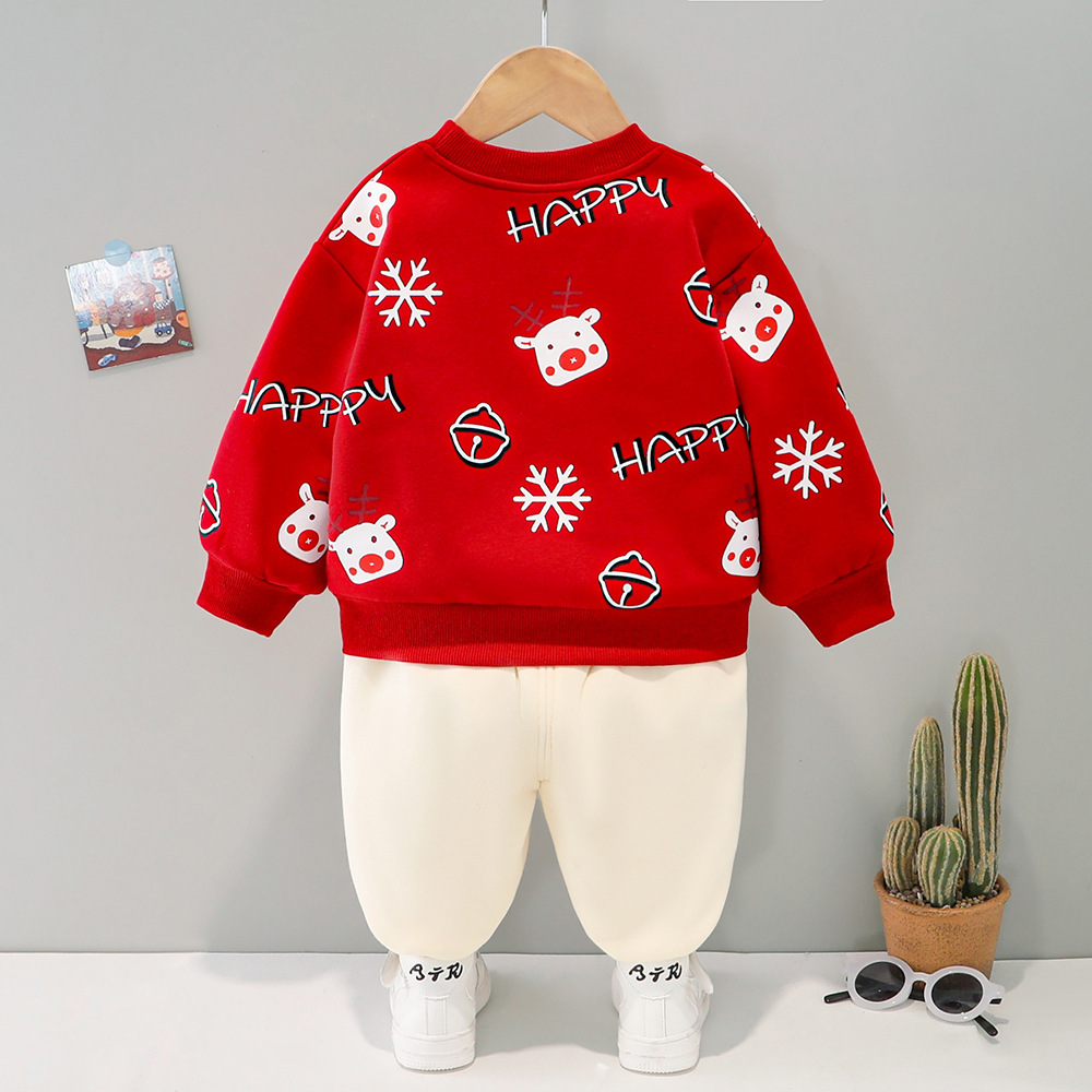 Elk Velvet Thickened Sweatshirt Two Piece Set-kissminis