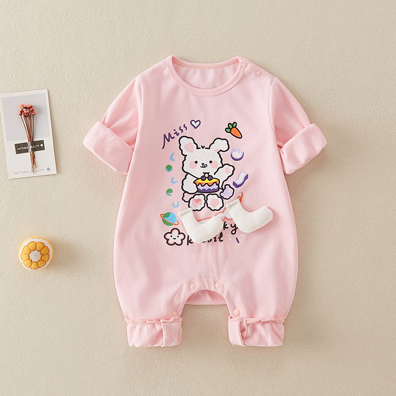 Baby Girl Allover Rabbit Print Long Sleeve Cotton Cardigan with Pants Set-kissminis