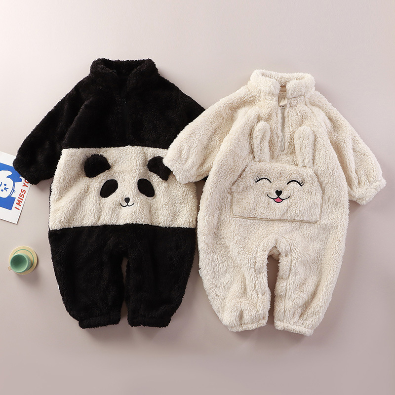 Baby Boy/Girl Cute Animals Pocket Design Solid Color Fluff Long Sleeve Romper-kissminis