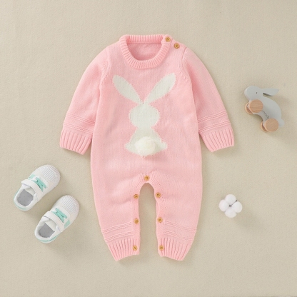 Baby Boy/Girl Rabbit Pattern Long Sleeve Knitted Romper