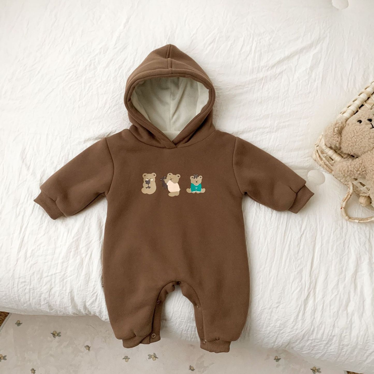 Baby Bear and Letter Pattern Solid Color Hooded Romper-kissminis