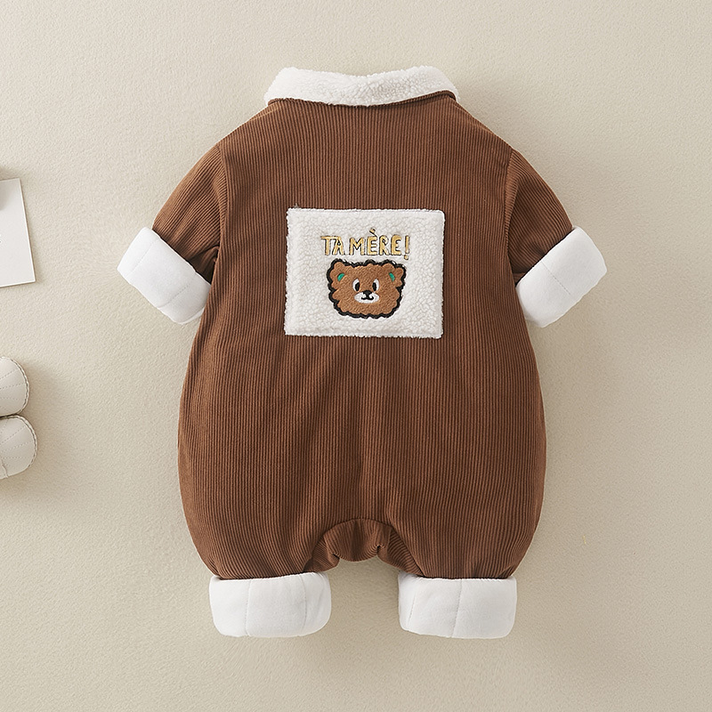 Baby Boy/Girl Winter Thicken Bear Graphic Long Sleeve Romper-kissminis