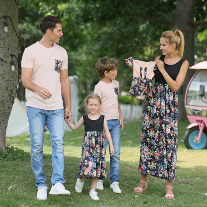 Family Matching Floral Print Pink Bodysuit Sweatshirt-kissminis