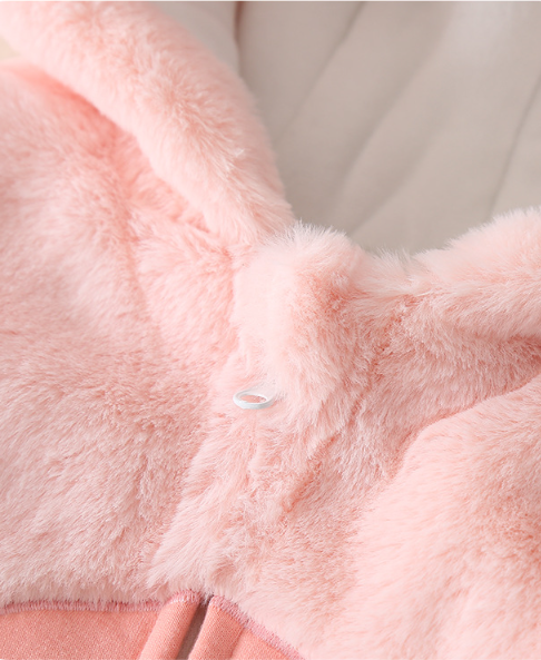 Baby Toddler Girl Winter Rainbow Pattern and Rabbit Ears Design Fluff Long Sleeve Hooded Romper-kissminis