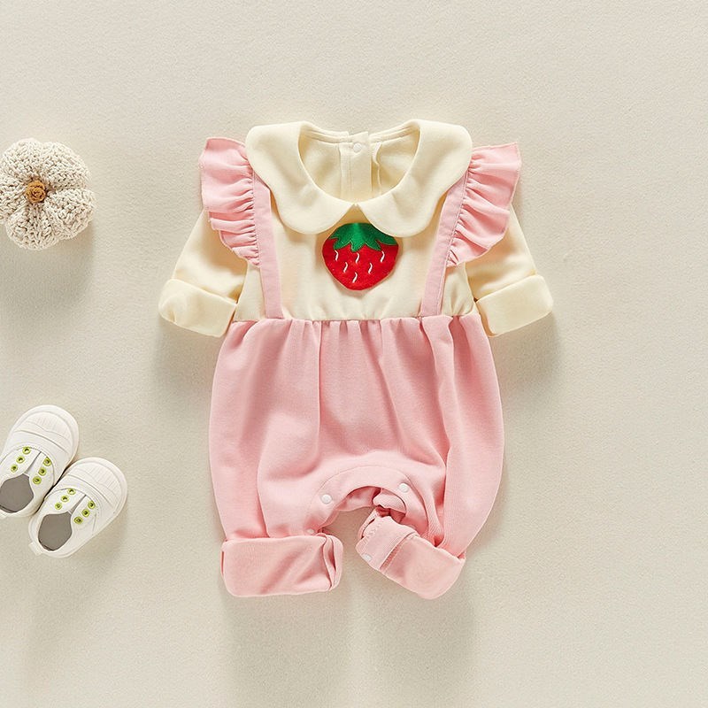 Baby Girl 3D Fruit/Floral Mock Two-pieces Ruffle Sleeve Romper
