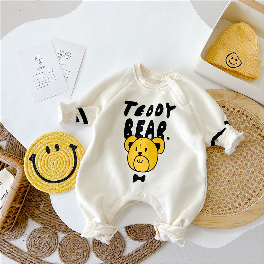 Baby Boy/Girl 95% Cotton Cute Teddy Bear Pattern Long Sleeve Romper-kissminis