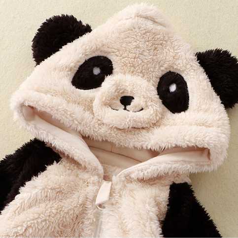 Baby Boy/Girl Cute Panda/Rabbit Design Solid Color Fluff Long Sleeve Hooded Romper-kissminis